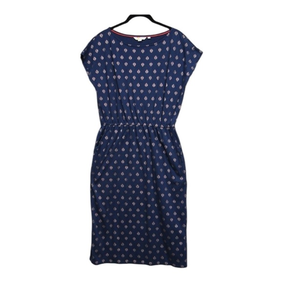 Boden Midi T-Shirt Dress Pockets Odile Jersey French Navy Palm Tile Foil sz 12p - Picture 2 of 13
